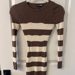 Fashion Nova Chocolate and Cream Ribbed Dress
